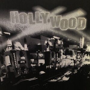 Vintage 1990’s Black Hollywood glitter Graphic Crop Top. Stretchy.